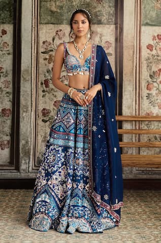 Diyarajvvir Teal Blue Printed Lehenga Set 