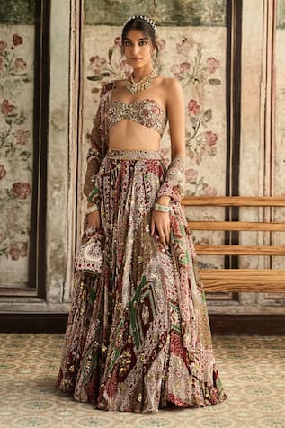 Diyarajvvir Sage Green & Maroon Designer Lehenga Set 
