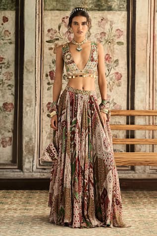 Diyarajvvir Sage Green & Maroon Designer Lehenga Set 