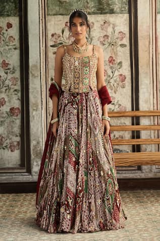 Diyarajvvir Sage Green & Maroon Designer Lehenga Set 