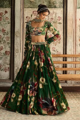 Diyarajvvir Floral Print Green Lehenga Set 