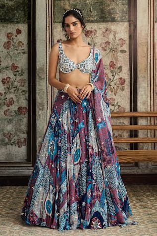 Diyarajvvir Teal Blue Printed Lehenga Set 