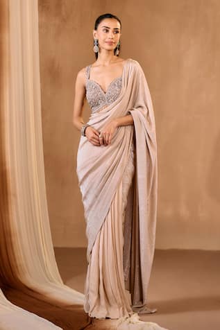 Niamh By Kriti Gold Pre-Draped Saree with Blouse 