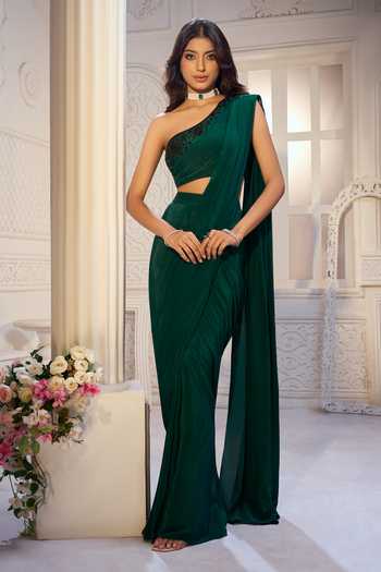 Aariyana Couture Pre-Draped Saree With One Shoulder Bustier 