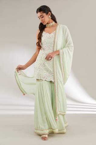 Ajiesh Oberoi Khwaab Embroidered Green Kurta Sharara Set 