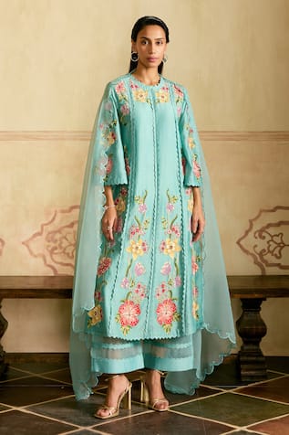 Chandrima Aqua Cutwork Silk Organza Dupatta 