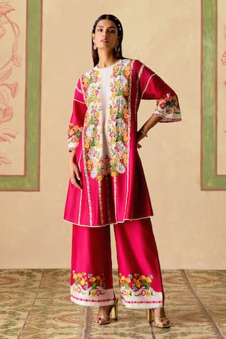 Chandrima Floral Panelled Kurta & Flared Pant Set 