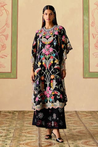 Chandrima Black Sheer Applique Beadwork Pant 