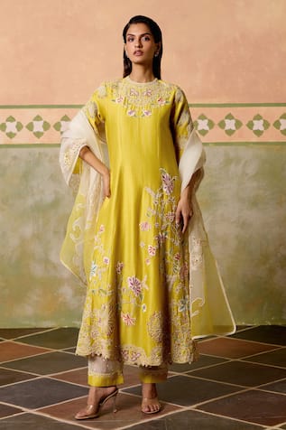 Chandrima Flared Long Kurta & Sheer Panel Pants 