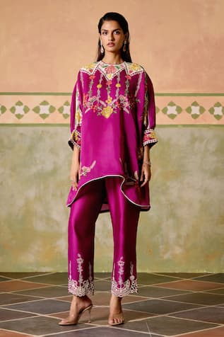 Chandrima Embroidered Purple Kimono Tunic & Pants 