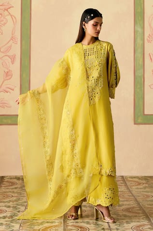 Chandrima Cutwork Yellow Dupatta 