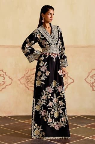 Chandrima Black Contrast Embroidered Dress Kurta 