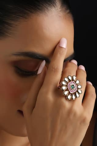 Multicolour Kundan  Adjustable Ring 