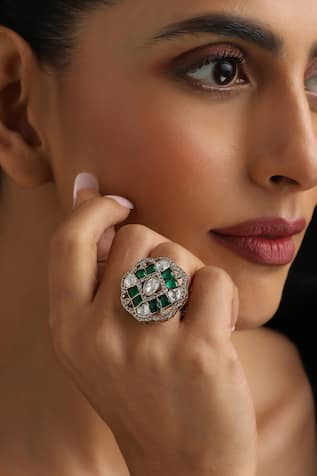 Swabhimann Green Polki Adjustable Ring 