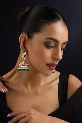 Swabhimann Green Kundan Jhumka Earrings 