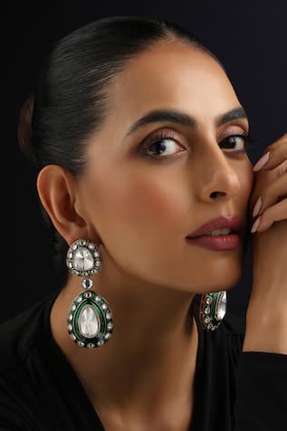 Swabhimann Green Polki Dangler Earrings 