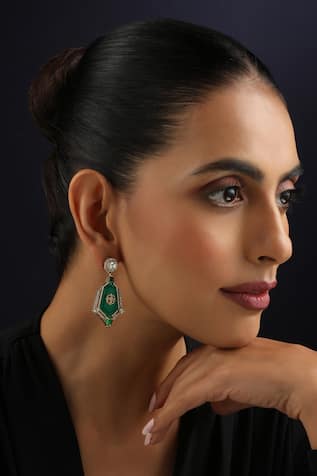 Swabhimann Green Polki Dangler Earrings 