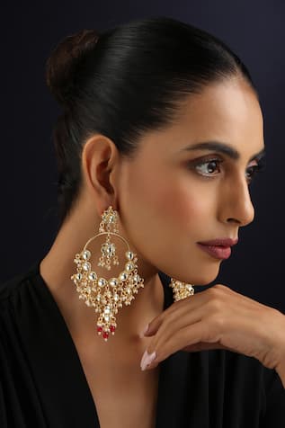 Swabhimann Red Kundan Chandbali Earrings 