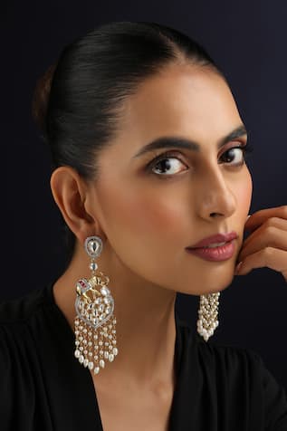 Swabhimann White Polki and Pearls Dangler Earrings 