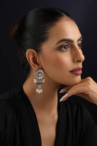 Swabhimann Blue Victorian Polki Jhumka Earrings 