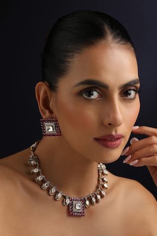 Swabhimann Ruby Polki Hasli Necklace Set 