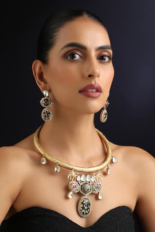 Swabhimann Multicolour Polki Hasli Necklace Set 