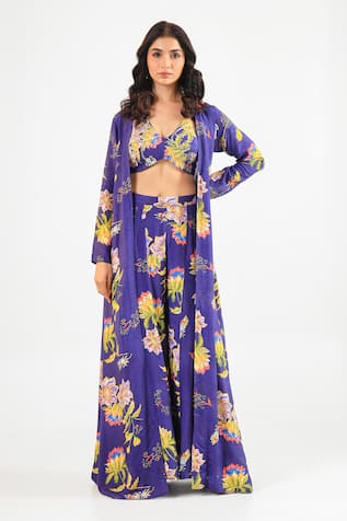 Amrood Floral Print Royal Blue Sharara Set 
