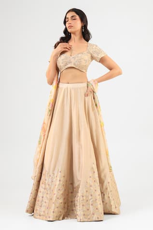 Amrood Beige Embroidered Lehenga Set 