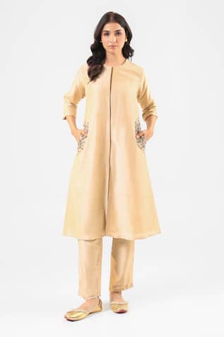 Amrood Beige Royal Silk Kurta & Pant Set 