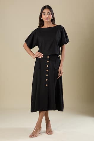 Naintara Bajaj Black Cotton Skirt & Top Set 