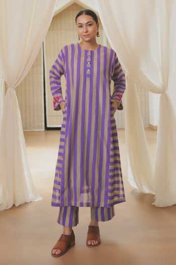 Rekha Agra Purple Striped Chanderi Kurta Set 