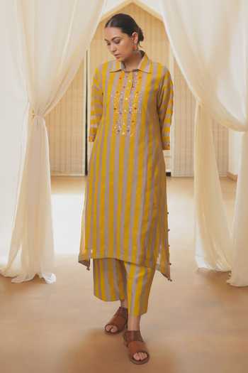Rekha Agra Yellow Hand Block Printed Kurta Set 