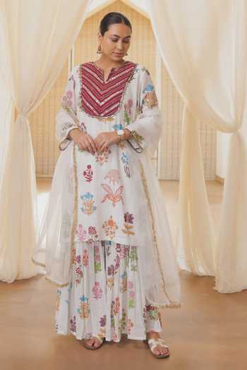 Rekha Agra White Floral Printed Sharara Set 