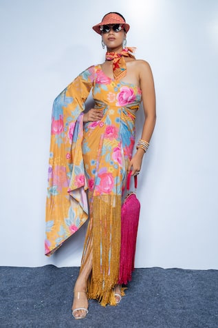 Rishi and Vibhuti Marigold Fringe Dress 