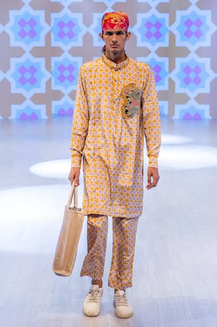 Rishi and Vibhuti Marigold Yellow Printed Kurta & Pant Set 