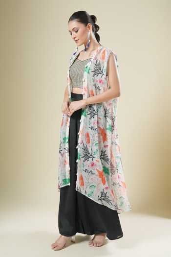 Samyukta Singhania Embroidered Chiffon Cape & Palazzo Set 