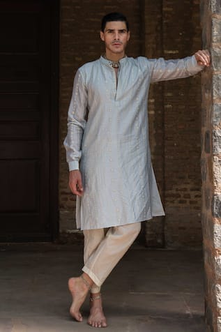 Preevin Ice Blue Line Full Embroidered Kurta With Pant 