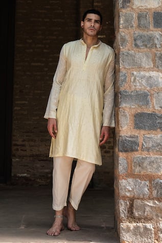 Preevin Lemon Big Border Full Embroidered Kurta With Pant 