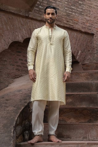 Preevin Lemon Dots Full Embroidered Kurta With Pants 