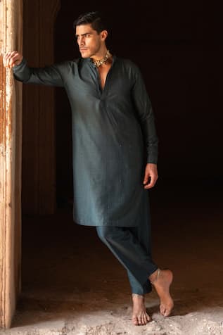 Preevin Teal Line Sequence Kurta With Pant 