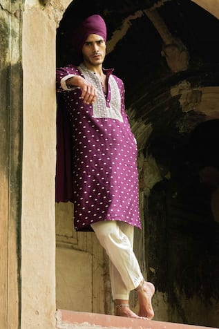 Preevin Wine Big Border Full Embroidered Kurta With Pant 