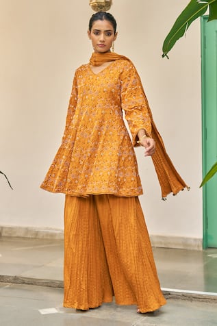 Vidushi Gupta Ochre Yellow Designer Kurta Set 
