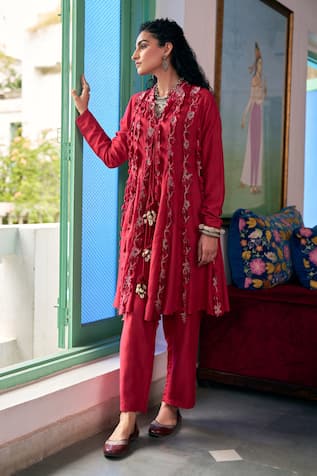 Vidushi Gupta Ruby Red Designer Kurta Set 