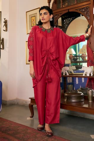 Vidushi Gupta Ruby Red Designer Kurta & Pant Set 