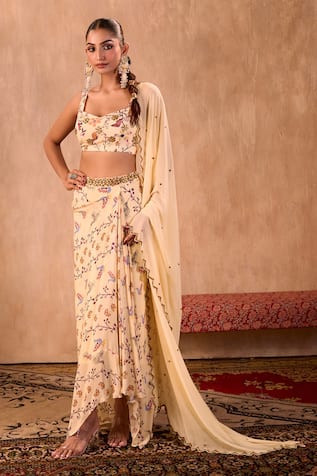 Mehak Murpana X AZA Floral Print Draped Skirt Set 