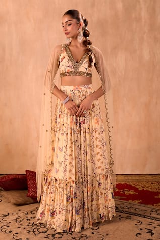 Mehak Murpana X AZA Floral Print Layered Lehenga Set 