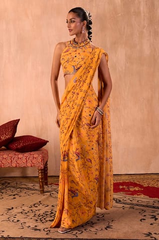 Mehak Murpana X AZA Printed Pre-Draped Saree With Halter Blouse 