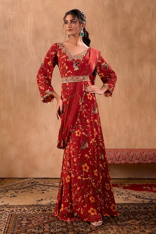 Mehak Murpana X AZA Floral Print Anarkali With Draped Dupatta 