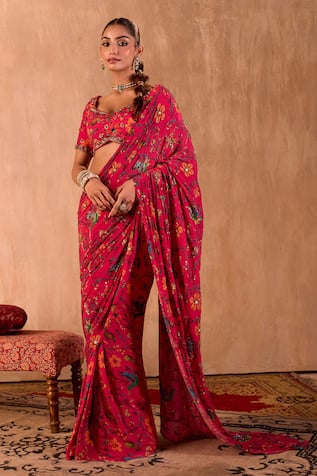 Mehak Murpana X AZA Floral Print Pre-Draped Saree With Blouse 