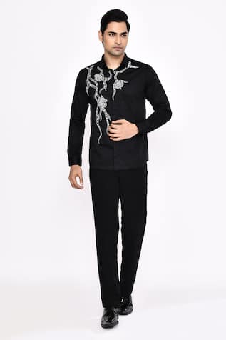 Aryavir Malhotra Black Printed Cotton Blend Shirt 